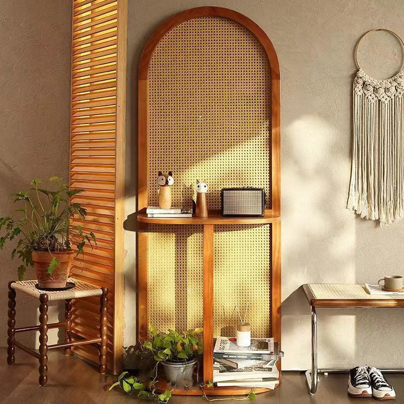 Traditional Vintage Arched Larch Wood Plastic Rattan Room Divider 2/4 Tier For Living Room