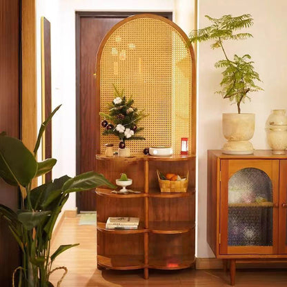 Traditional Vintage Arched Larch Wood Plastic Rattan Room Divider 2/4 Tier For Living Room