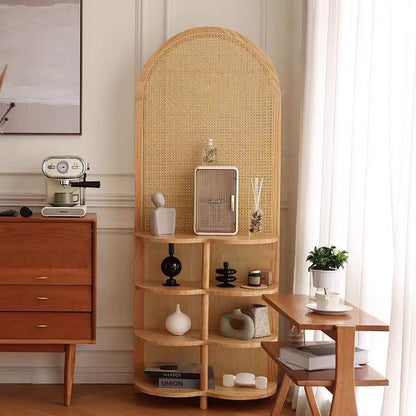 Traditional Vintage Arched Larch Wood Plastic Rattan Room Divider 2/4 Tier For Living Room