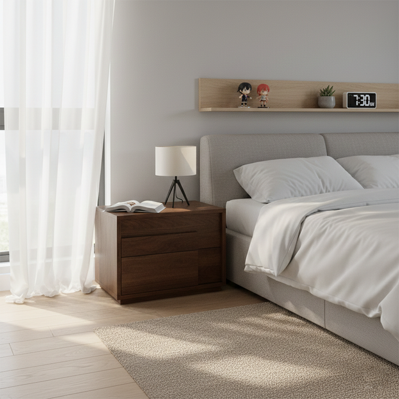 Modern Minimalist Rectangular Eco-Friendly Particle Board Eco-Friendly Multi-Layer Board Nightstand 2-Drawer For Bedroom