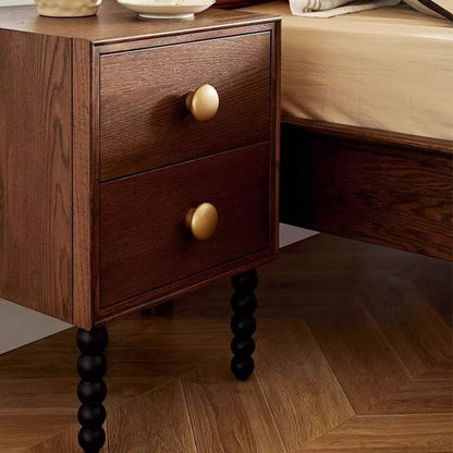 Traditional French Rectangular Pine Wood Solid Wood Nightstand 2-Drawer For Bedroom