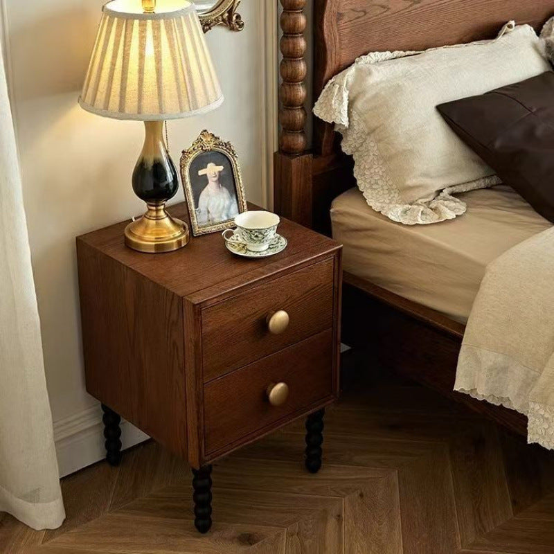 Traditional French Rectangular Pine Wood Solid Wood Nightstand 2-Drawer For Bedroom