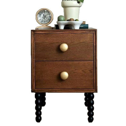 Traditional French Rectangular Pine Wood Solid Wood Nightstand 2-Drawer For Bedroom