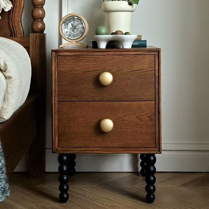 Traditional French Rectangular Pine Wood Solid Wood Nightstand 2-Drawer For Bedroom