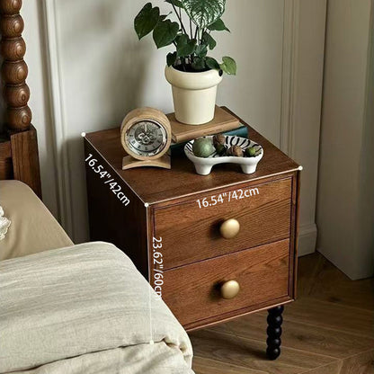 Traditional French Rectangular Pine Wood Solid Wood Nightstand 2-Drawer For Bedroom