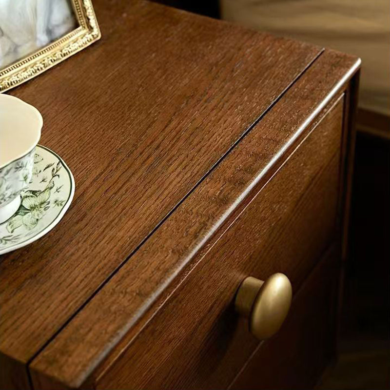 Traditional French Rectangular Pine Wood Solid Wood Nightstand 2-Drawer For Bedroom