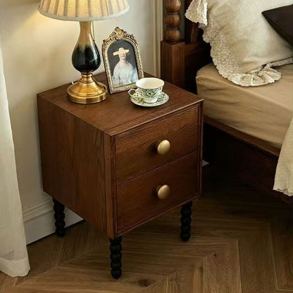 Traditional French Rectangular Pine Wood Solid Wood Nightstand 2-Drawer For Bedroom