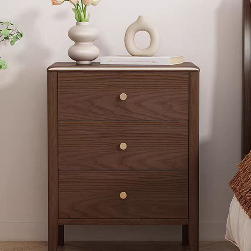 Contemporary Nordic Rectangular Solid Wood Iron Nightstand 3-Drawer For Bedroom