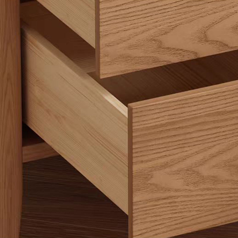 Contemporary Nordic Rectangular Solid Wood Iron Nightstand 3-Drawer For Bedroom