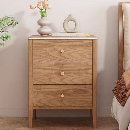 Contemporary Nordic Rectangular Solid Wood Iron Nightstand 3-Drawer For Bedroom