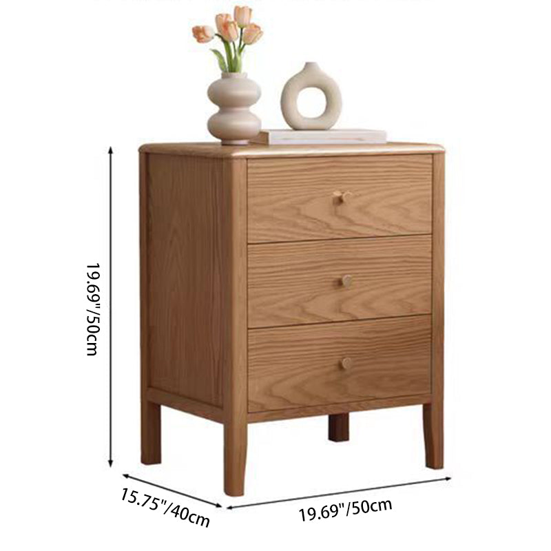 Contemporary Nordic Rectangular Solid Wood Iron Nightstand 3-Drawer For Bedroom
