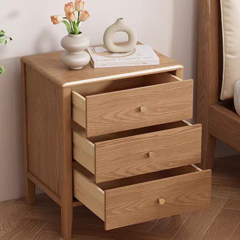 Contemporary Nordic Rectangular Solid Wood Iron Nightstand 3-Drawer For Bedroom