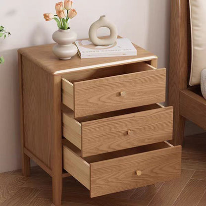 Contemporary Nordic Rectangular Solid Wood Iron Nightstand 3-Drawer For Bedroom