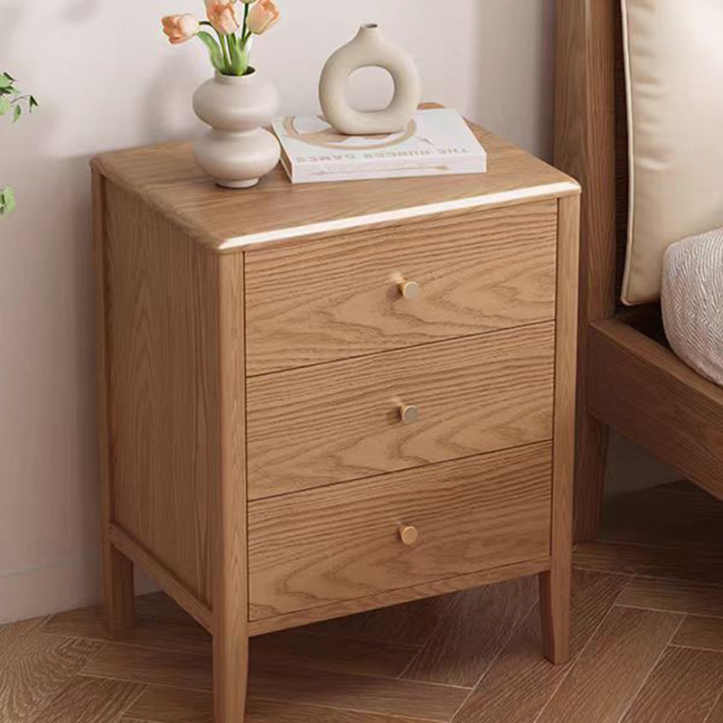 Contemporary Nordic Rectangular Solid Wood Iron Nightstand 3-Drawer For Bedroom