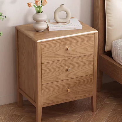 Contemporary Nordic Rectangular Solid Wood Iron Nightstand 3-Drawer For Bedroom