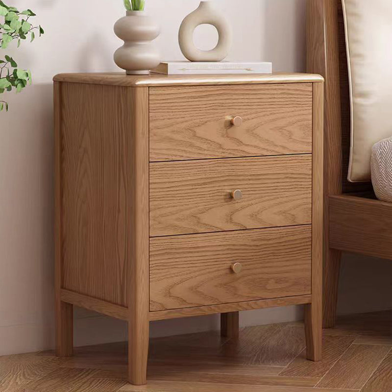 Contemporary Nordic Rectangular Solid Wood Iron Nightstand 3-Drawer For Bedroom