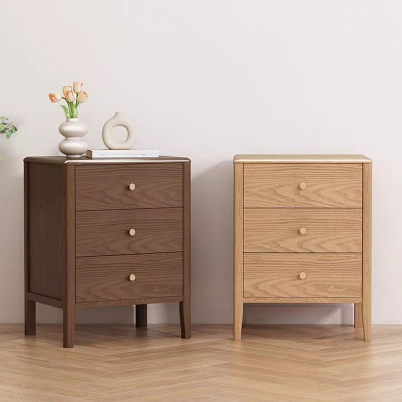 Contemporary Nordic Rectangular Solid Wood Iron Nightstand 3-Drawer For Bedroom