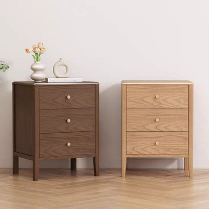 Contemporary Nordic Rectangular Solid Wood Iron Nightstand 3-Drawer For Bedroom