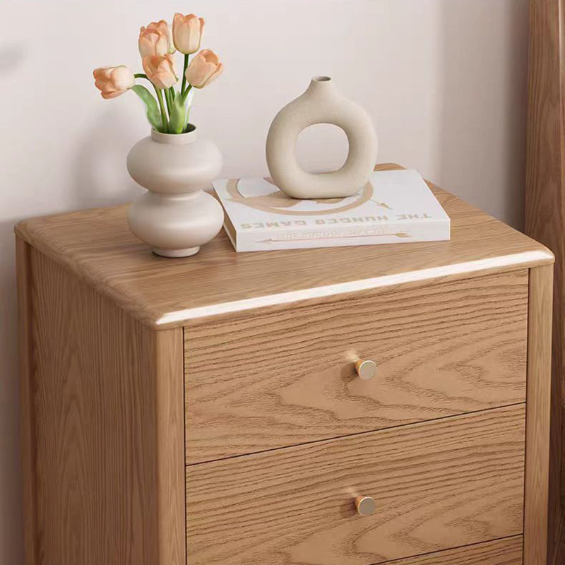 Contemporary Nordic Rectangular Solid Wood Iron Nightstand 3-Drawer For Bedroom
