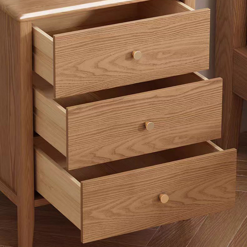 Contemporary Nordic Rectangular Solid Wood Iron Nightstand 3-Drawer For Bedroom