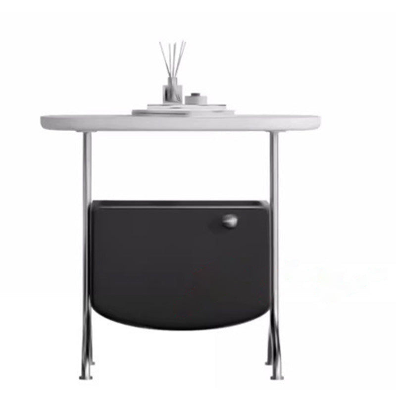 Modern Minimalist Rectangular Eco-Board Tempered Glass Stainless Steel Nightstand 1-Drawer For Bedroom