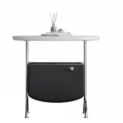 Modern Minimalist Rectangular Eco-Board Tempered Glass Stainless Steel Nightstand 1-Drawer For Bedroom