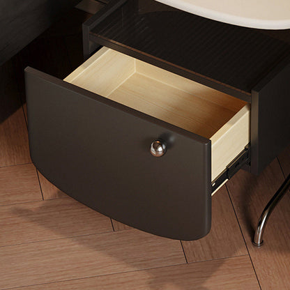 Modern Minimalist Rectangular Eco-Board Tempered Glass Stainless Steel Nightstand 1-Drawer For Bedroom