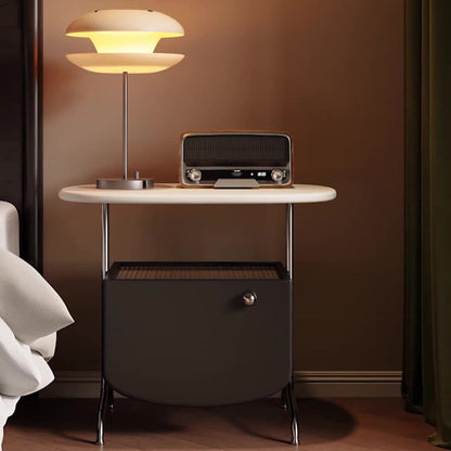 Modern Minimalist Rectangular Eco-Board Tempered Glass Stainless Steel Nightstand 1-Drawer For Bedroom