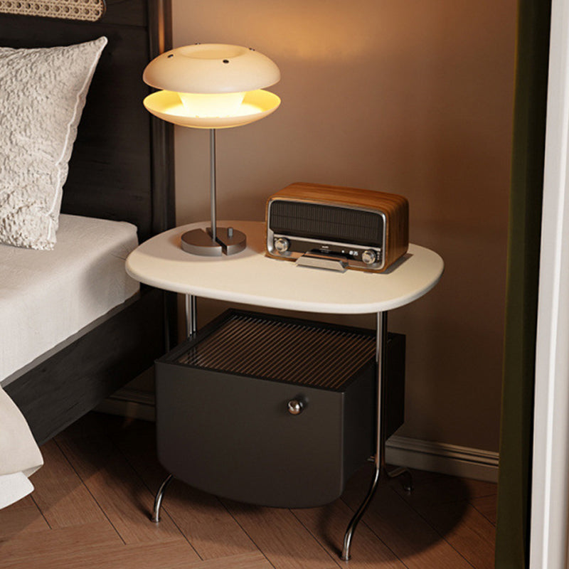 Modern Minimalist Rectangular Eco-Board Tempered Glass Stainless Steel Nightstand 1-Drawer For Bedroom