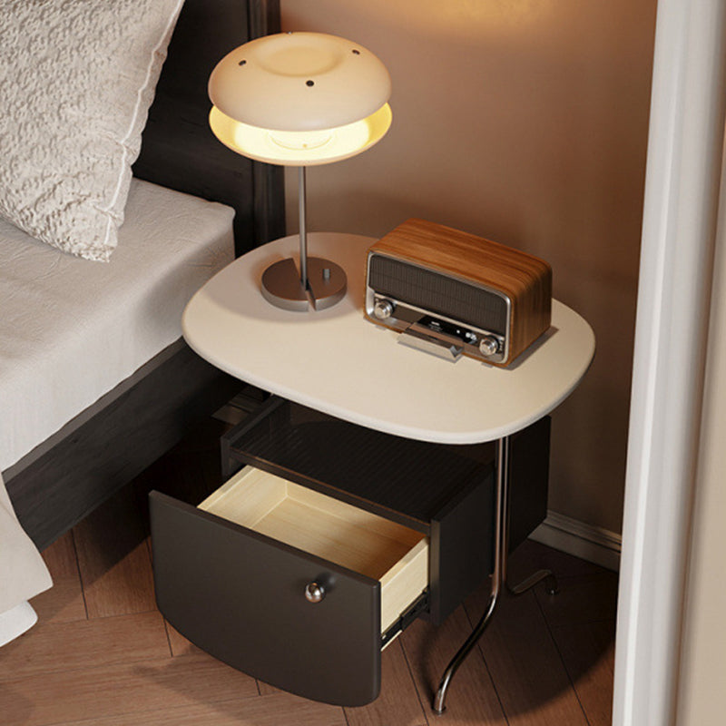 Modern Minimalist Rectangular Eco-Board Tempered Glass Stainless Steel Nightstand 1-Drawer For Bedroom