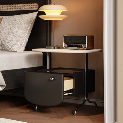 Modern Minimalist Rectangular Eco-Board Tempered Glass Stainless Steel Nightstand 1-Drawer For Bedroom
