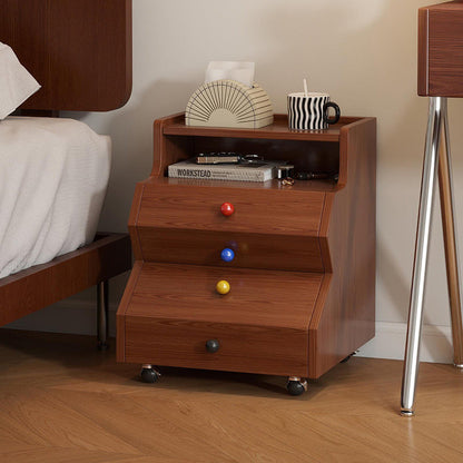 Contemporary Creative Ladder Rectangular Rubberwood Solid Wood Nightstand 2-Drawer For Bedroom