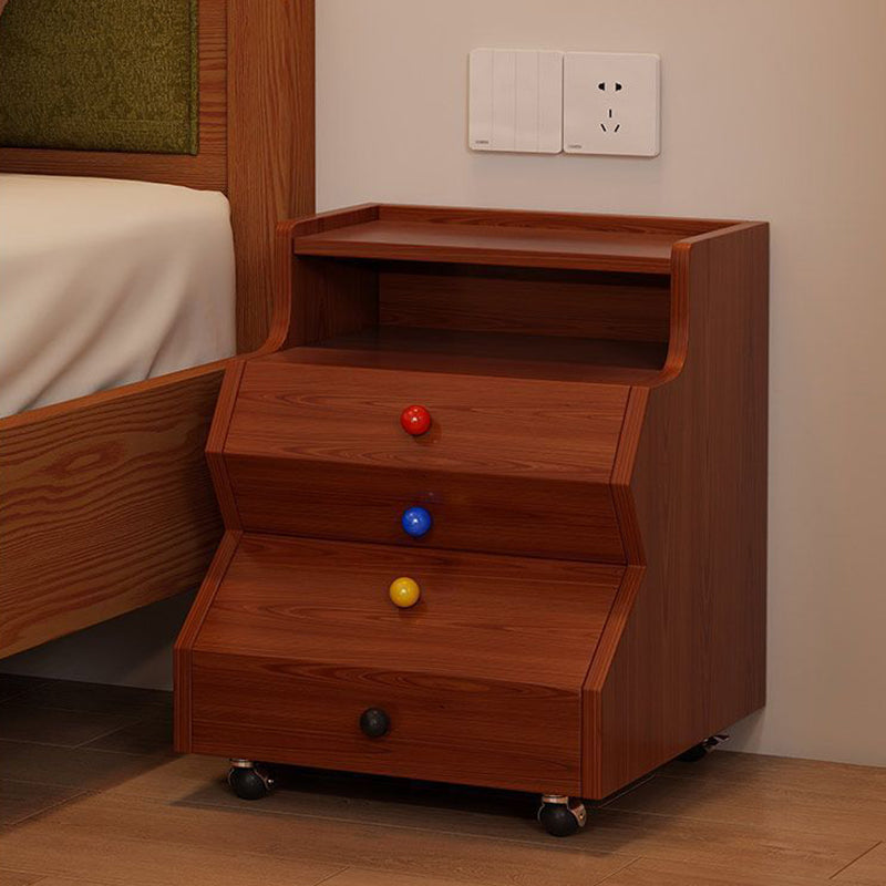 Contemporary Creative Ladder Rectangular Rubberwood Solid Wood Nightstand 2-Drawer For Bedroom