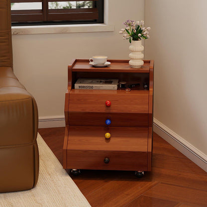 Contemporary Creative Ladder Rectangular Rubberwood Solid Wood Nightstand 2-Drawer For Bedroom