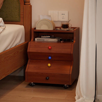 Contemporary Creative Ladder Rectangular Rubberwood Solid Wood Nightstand 2-Drawer For Bedroom