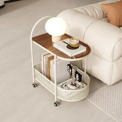 Modern Minimalist Arched Carbon Steel Tempered Glass Side Table 2-Tier For Living Room
