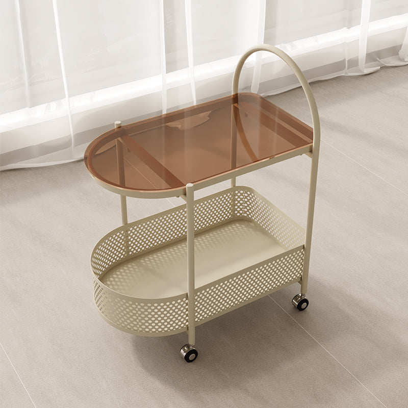 Modern Minimalist Arched Carbon Steel Tempered Glass Side Table 2-Tier For Living Room