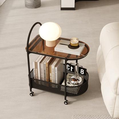 Modern Minimalist Arched Carbon Steel Tempered Glass Side Table 2-Tier For Living Room