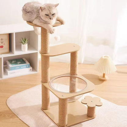 Contemporary Creative Cylindrical Flower-Shaped Medium Density Fiberboard Hemp Rope Plastic Cat Tree For Living Room