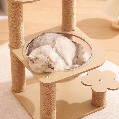 Contemporary Creative Cylindrical Flower-Shaped Medium Density Fiberboard Hemp Rope Plastic Cat Tree For Living Room