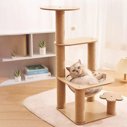 Contemporary Creative Cylindrical Flower-Shaped Medium Density Fiberboard Hemp Rope Plastic Cat Tree For Living Room