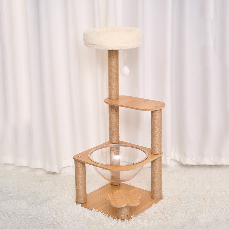 Contemporary Creative Cylindrical Flower-Shaped Medium Density Fiberboard Hemp Rope Plastic Cat Tree For Living Room