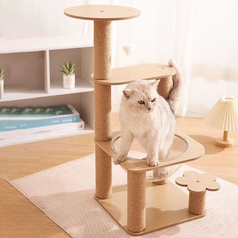 Contemporary Creative Cylindrical Flower-Shaped Medium Density Fiberboard Hemp Rope Plastic Cat Tree For Living Room
