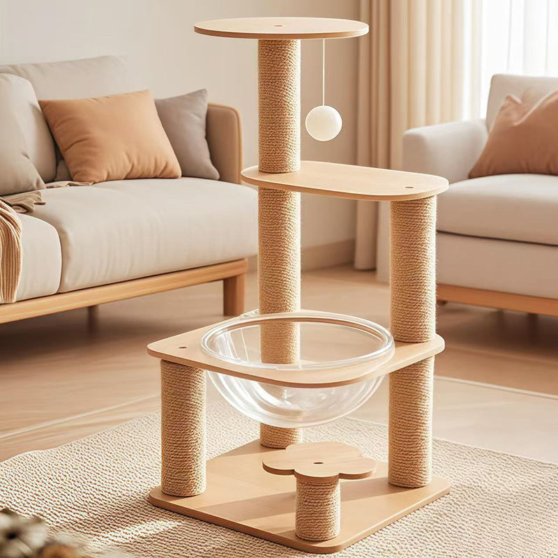 Contemporary Creative Cylindrical Flower-Shaped Medium Density Fiberboard Hemp Rope Plastic Cat Tree For Living Room