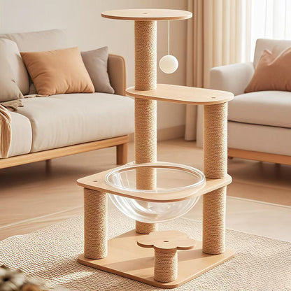 Contemporary Creative Cylindrical Flower-Shaped Medium Density Fiberboard Hemp Rope Plastic Cat Tree For Living Room