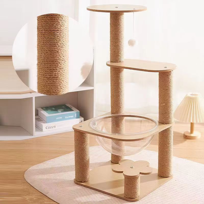 Contemporary Creative Cylindrical Flower-Shaped Medium Density Fiberboard Hemp Rope Plastic Cat Tree For Living Room