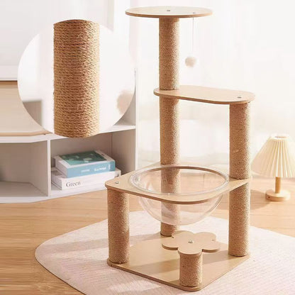 Contemporary Creative Cylindrical Flower-Shaped Medium Density Fiberboard Hemp Rope Plastic Cat Tree For Living Room