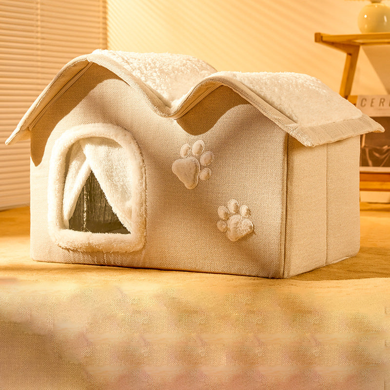 Contemporary Creative House-Shaped Arctic Wool Cat Bed For Bedroom