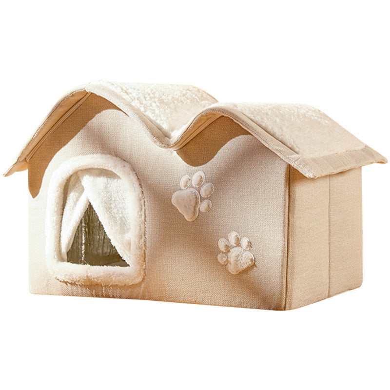 Contemporary Creative House-Shaped Arctic Wool Cat Bed For Bedroom