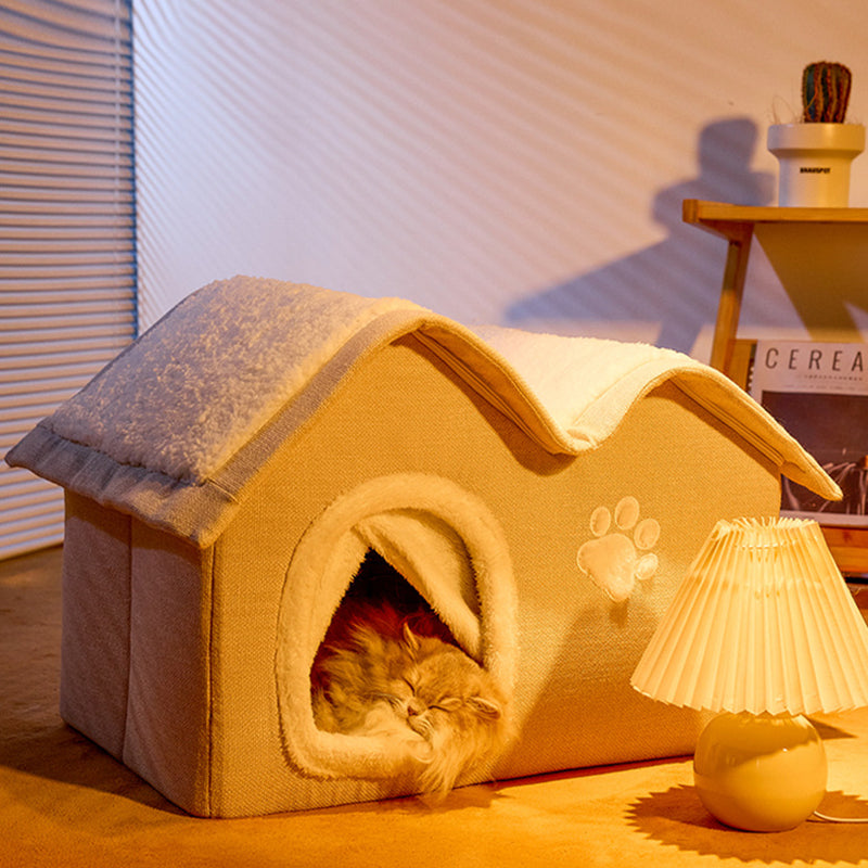 Contemporary Creative House-Shaped Arctic Wool Cat Bed For Bedroom